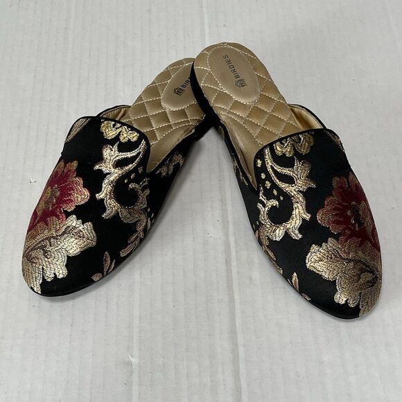 Birdies Phoebe Embroidered Floral Jacquard Slipper Mules Flats in Black Size 8.5 - Picture 15 of 15